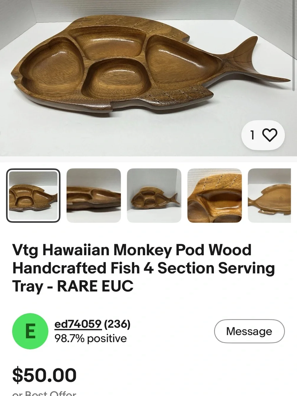 Leilani Monkey Pod 3 sectioned Serving Tray.